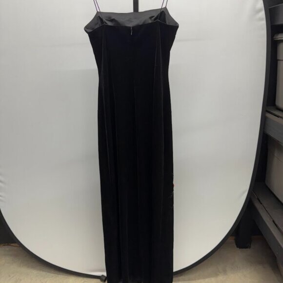 JS Botique Black Velvet Floral Applique Floor Length Gown - Picture 3 of 6